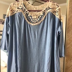 Umgee Light Blue Crochet Detail Top